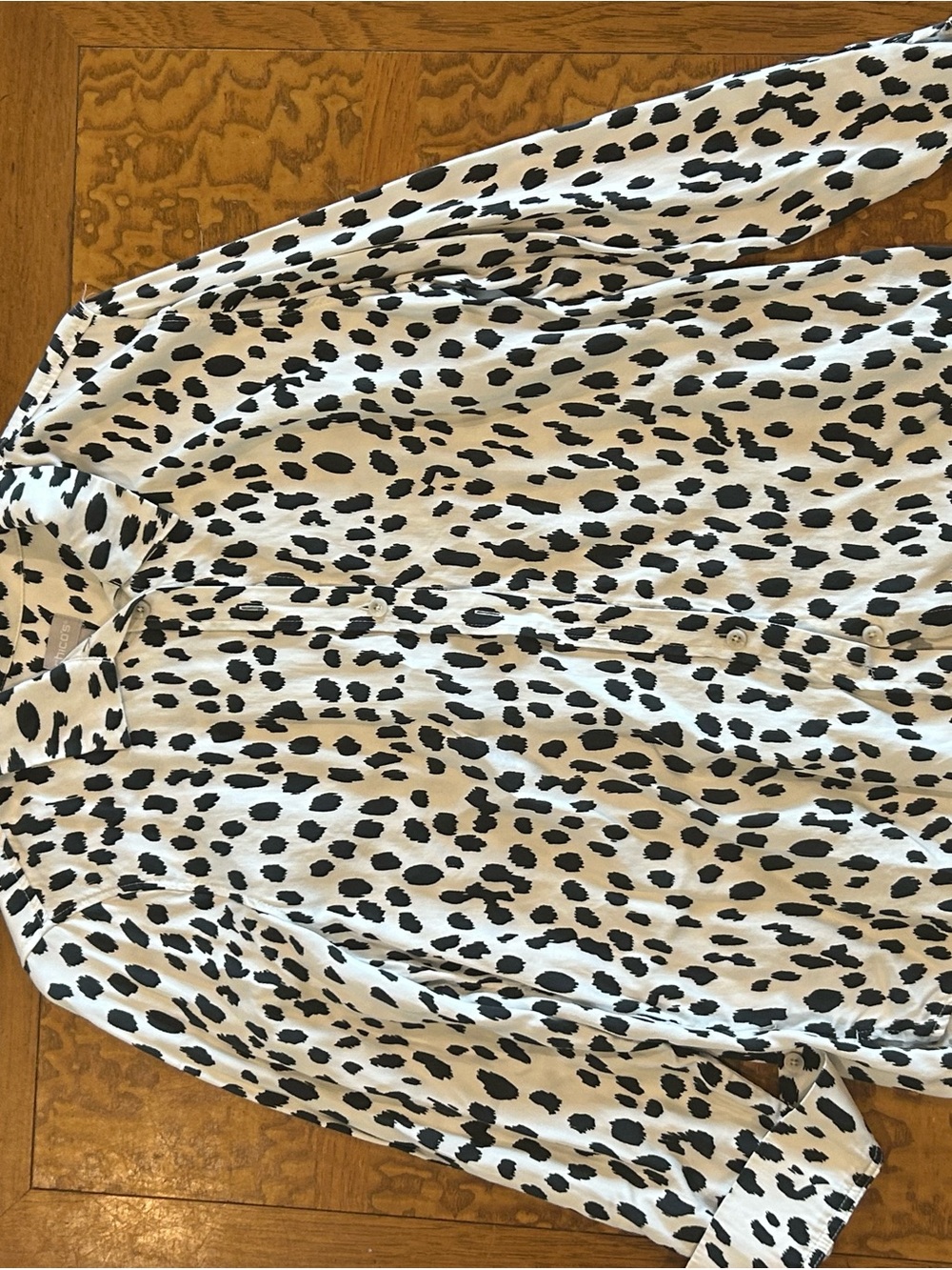 Chico's Black and White Dalmatian-Print Button Front Blouse